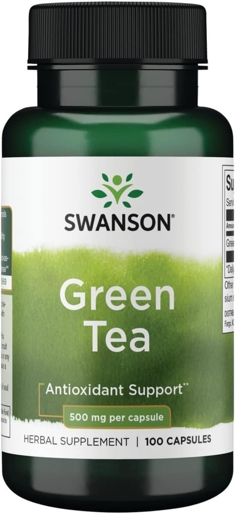 Swanson Green Tea Extract Supplement - Antioksidant Rich - 500 MG Green Tea Leaf Powder - 100 Capsules