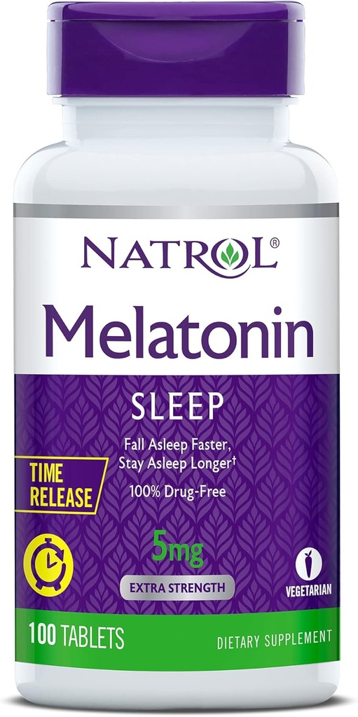 Natrol Time- Rilis Melonatin 5 mg, Tambahan Dietary untuk Tidur Penuh *, 100 Tablet (Paket 2), 200 Hari Supply