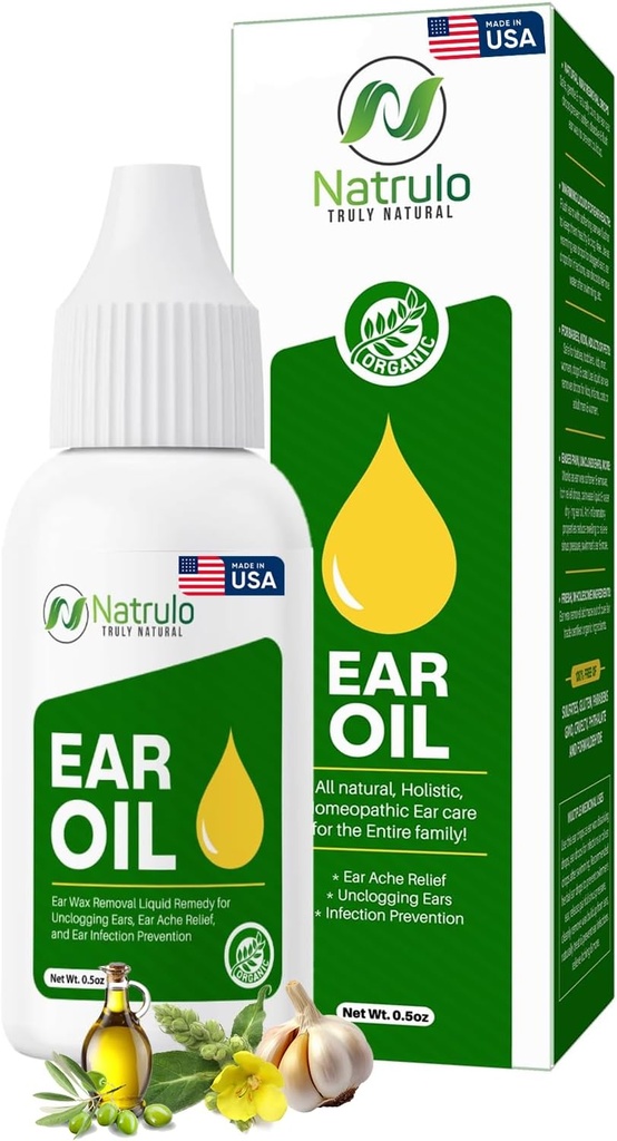 Minyak Telinga Organik untuk Infeksi Telinga - Eardrops Natural untuk Ear Pain, Ear Perenang & Wax Removal - Anak-anak, Dewasa, Bayi & Dog Earache Remedy - Ear Drops dengan Mullein, Garlic Made di USA (0.5 Oz)