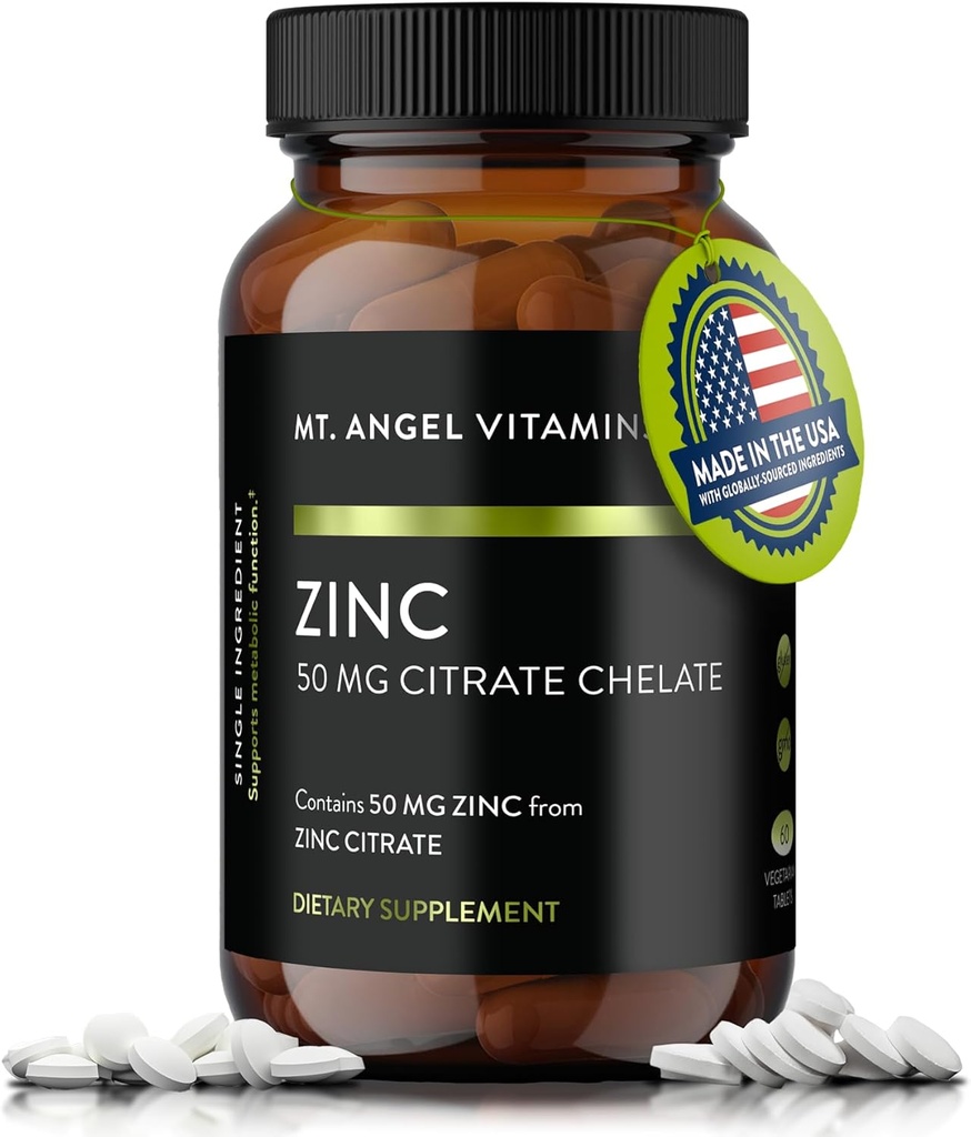 Gunung Angel Vitamin - Zinc Citrate 50mg - Zinc 50 mg Citrate Chelate - Suplemen Zinc Alam Terbuat di Amerika Serikat - 60 tablet Vegetarian
