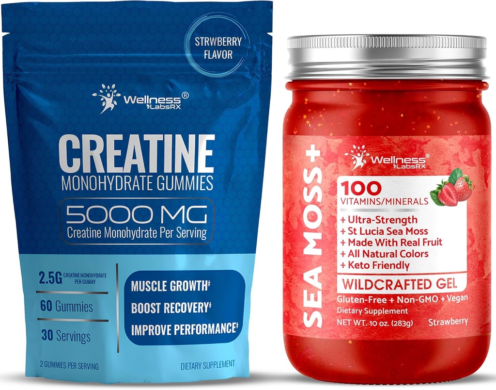 WELLNESS LABSRX Sea Moss Gel Strawberry dengan Creatine Gummies