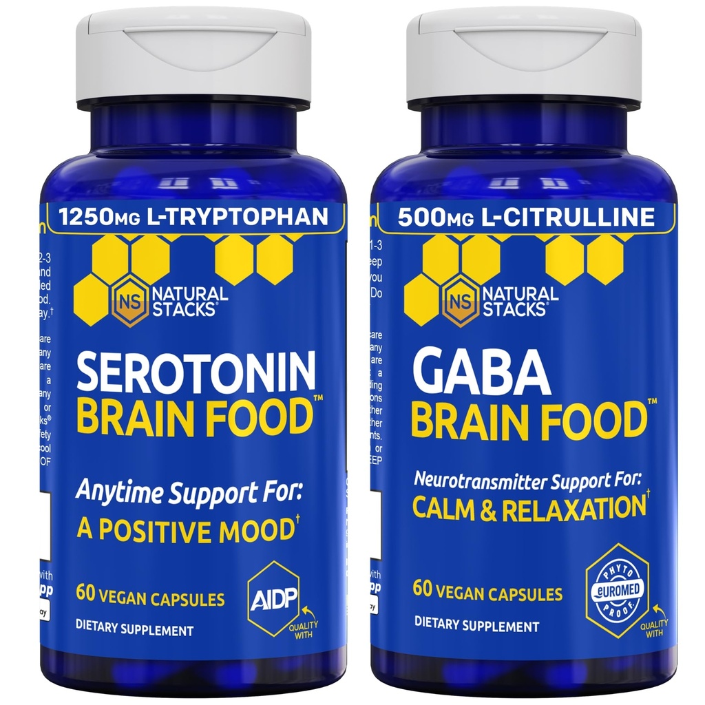 STACK NATURAL Serotonin & GABA Food Bundle - Mendukung sebuah Mood Positif & Tenang * - 120 Total Kapsul