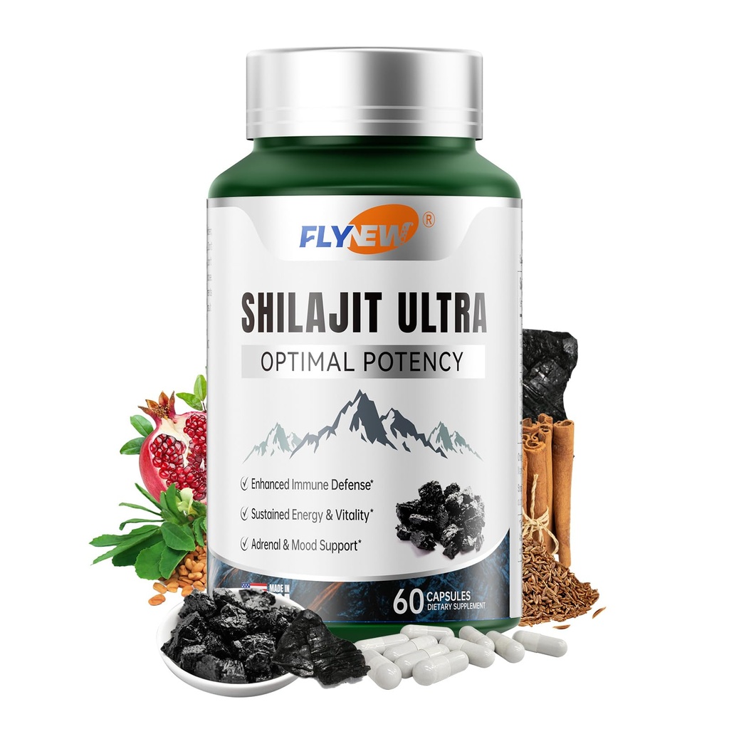 Shilajit untuk Perempuan Pria, Shilajit dengan Acid & L- Arginine, Himalaya Shilajits untuk Extra Power, Stamina & Imune Dukungan, Non-GMO, Dibuat di USA, 60 Capsules, 1.300mg Per Serving