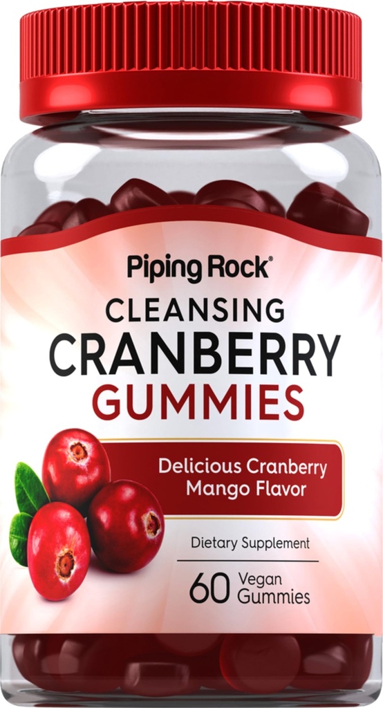 Piping Rock Cranberry Gummies 12.4; 60 Count 124; Cleansing Suplement for Women and Men 124; Cranberry Mango Flavor 124; Vegan, Non-GMO, Gluten Free