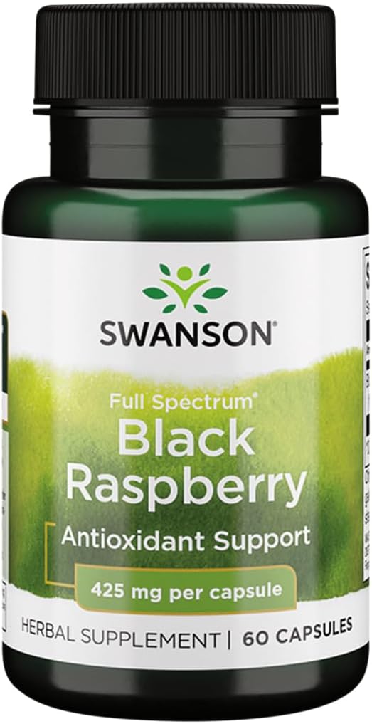 Swanson Black Raspberry - Suplemen Herbal Memproyeksikan Dukungan Kelahiran Overall - Sumber Alam Flavonoid & Vitamin C - (60 Capsules, 425mg Masing-masing)