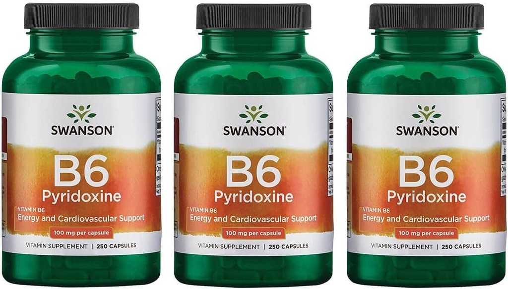 Swanson B6 Pyridoxine - Vitamin Suplemen Memproyeksikan Kesehatan Kardiovaskular & Energi Metabolisme
