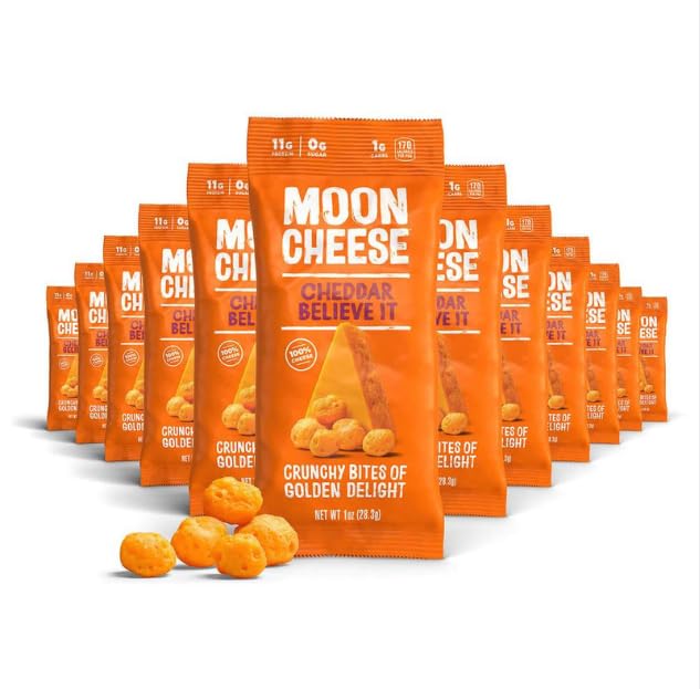 Keju bulan Cheddar Believe It, 1 Ounce, 12- Pack, Crunchy, Protein-Rich Cheese Snack, Keto Friendly, 100% Real Cheese