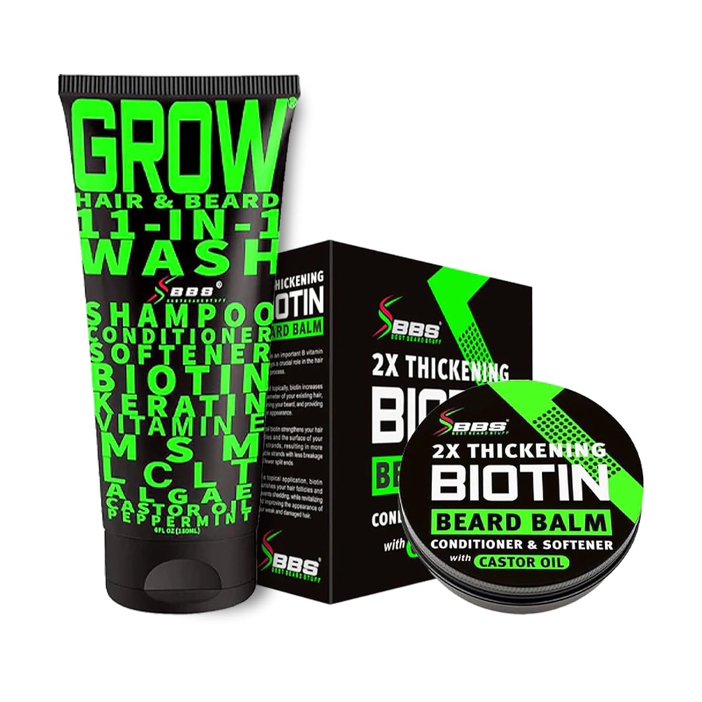 Beard Growth Kit w / 2X Thickening Biotin Beard Bald for Men & Mulcud Wax + GROW 11 -1 Mens Shaditioner & Conditioner (Hair Growth Shaths for Men w / Biotin) - Formulated di Amerika