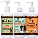 Perusahaan Anjing Natural Wellness Bundle Food Oil Topper termasuk (1) Wild Alaska Salmon Oil, (1) Limid Glucosamine, (1) Calming Oil