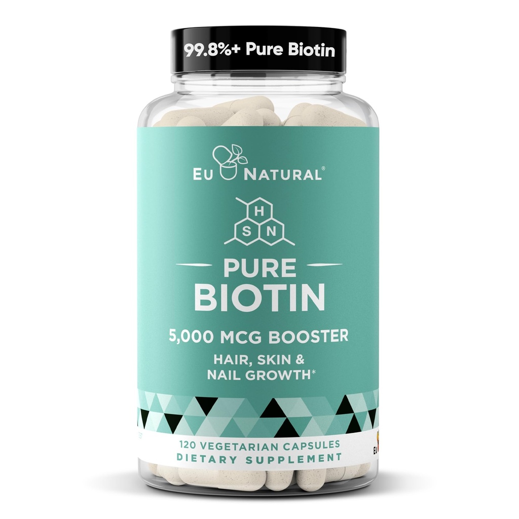 Biotin 5000 mcg Hair Skin Nails Supplement - High- Potency Hair Vitamin for Women & Men - Menyediakan dukungan yang kuat untuk Rambut sehat, Nails Lebih Kuat dan Kulit Bersinar - 120 Vegan Soft Capsules