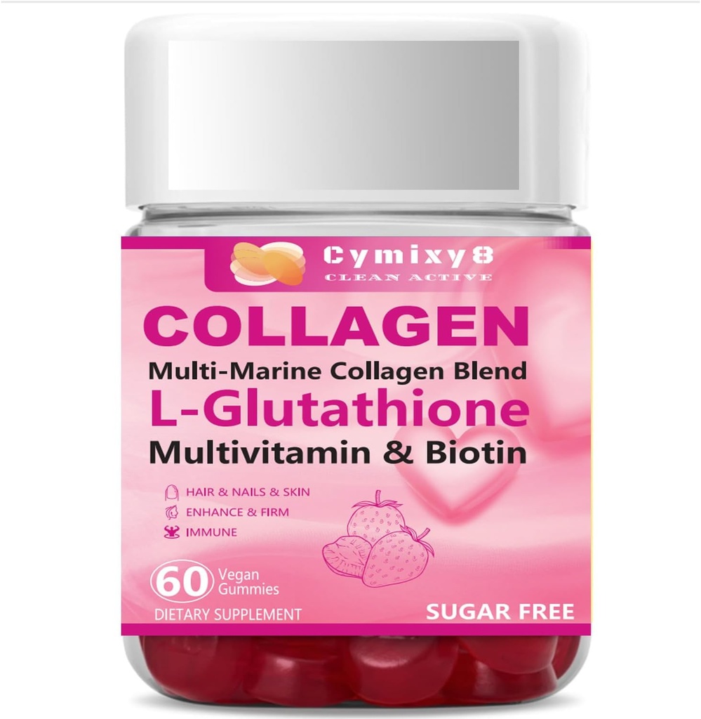 Glutathione Biotin Collagen Glow Gummies, Extra-Strength L- Glutathione & Colageno Hidrolizado untuk Women & 1000mcg Biotin & Multivitamin for Women for Hair Skin Nail