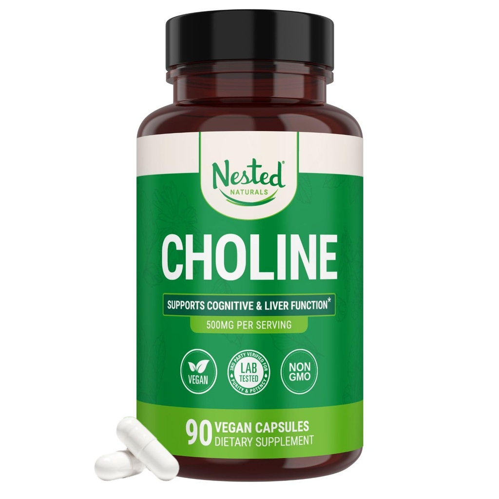 Suplemen Potensi Tinggi - Mendukung Performance Kognitif & Hati Fungsi - 100% Vegan & Non- GMO Choline - 90 Vegan Capsules