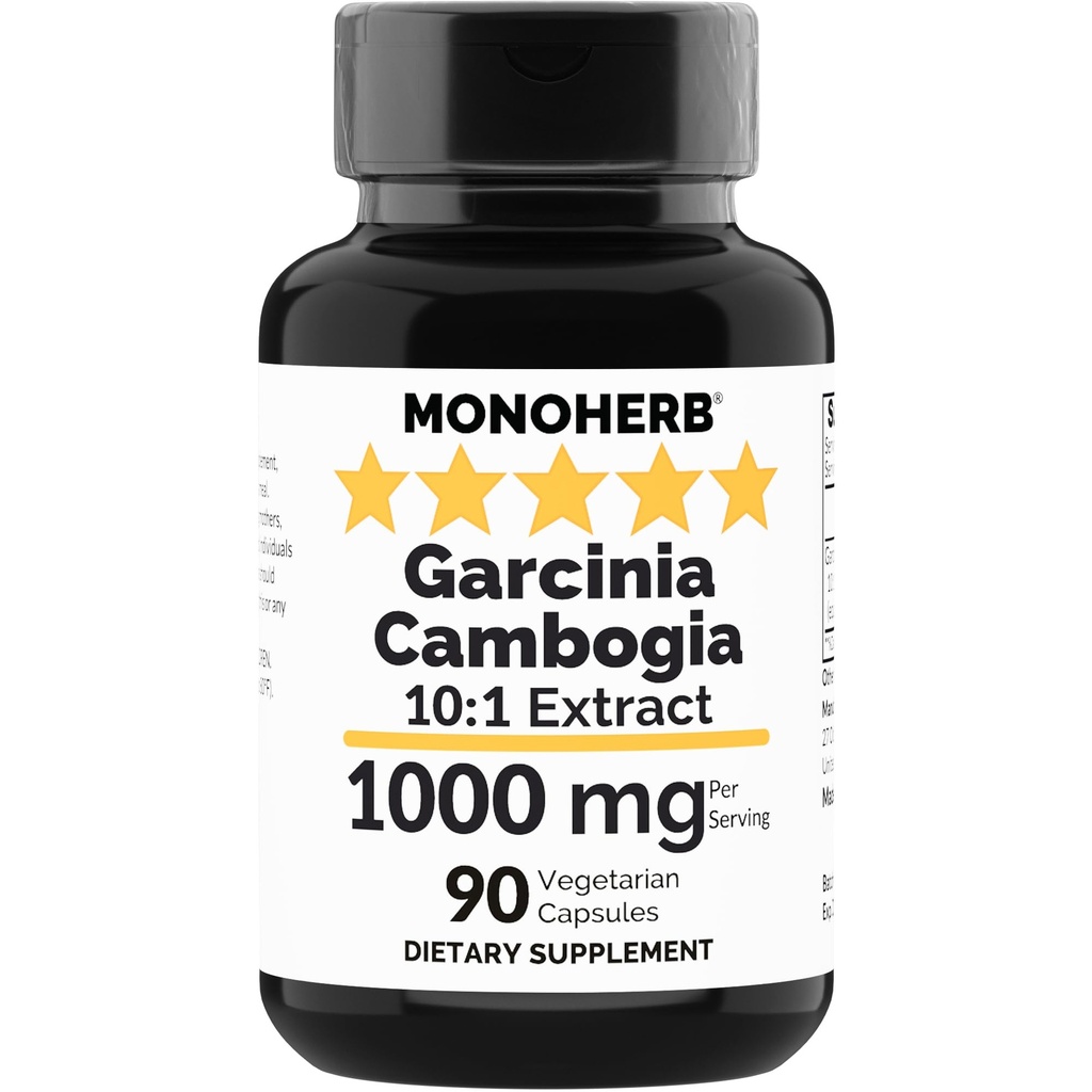 MONOHERB Garcinia 1000 mg - 90 Veg Capsules - Potacy Tinggi 10: 1 Ekstrak