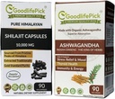 Himalaya Shilajit Capsule & Ashwagandha Capsules Pack of 2. 90 + 90 ct Gold Standard Premium Kualitas untuk Manfaat Max. All Natural Non GMO No Rice Powder No Filler No Silicon Dioksida No Stearate