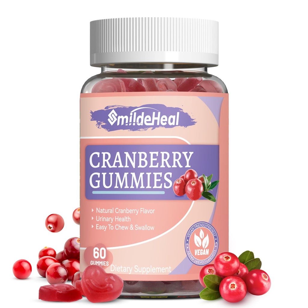 Cranberry Gummies 1000mg, Cranberry Suplemen untuk Perempuan, dengan D-Mannose 250mg, Womens Promies Gummies, Urinary Tract Health, Cranberry Flavor, NO GMO, 60 Count