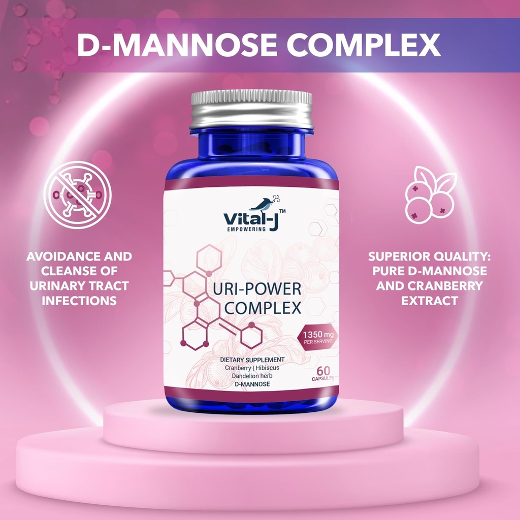 4-IN-1 URI KOMPLEX POWER 1350mg - 60 hari - D Mannose, Cranberry, Hibiscus, dan Dandelion Herb - Tentu Cleanse the Bladder and Urinary Tract - Specialized Pendekatan untuk UTI Advoyment Pack dari 2