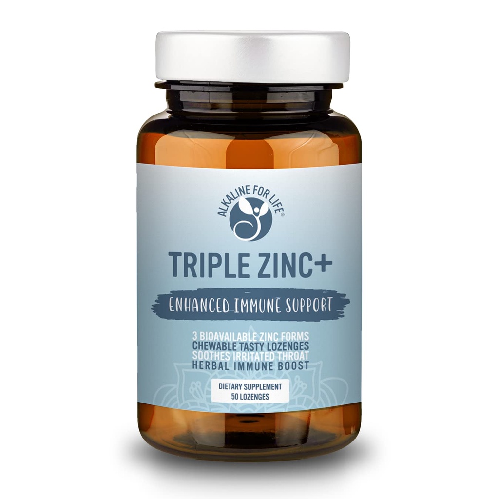 Alkaline for Life Triple Zinc+ Lozenges — Easy Daily Immune Support, Triple-Form Zinc with Vitamin C & Elderberry | Clean Ingredients, Non-GMO, No Artificial Colors or Sweeteners | 60 Lozenges
