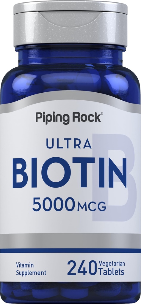 Piping Rock Biotin 5000mcg 124; 240 Tablet 126; Beauty Vitamin Suplement 12.4; Vegetarian, Non- GMO, Gluten Free