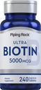 Piping Rock Biotin 5000mcg 124; 240 Tablet 126; Beauty Vitamin Suplement 12.4; Vegetarian, Non- GMO, Gluten Free