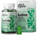 Wild & Organic Iodin Gummies 250mcg - Hamilune Support Complex w / Potasium Iodide - Selenium Zinc Iodium Suplemen Iodine & Overall Dukungan - 60 Vegan, Pectin- Berbasis Gummies