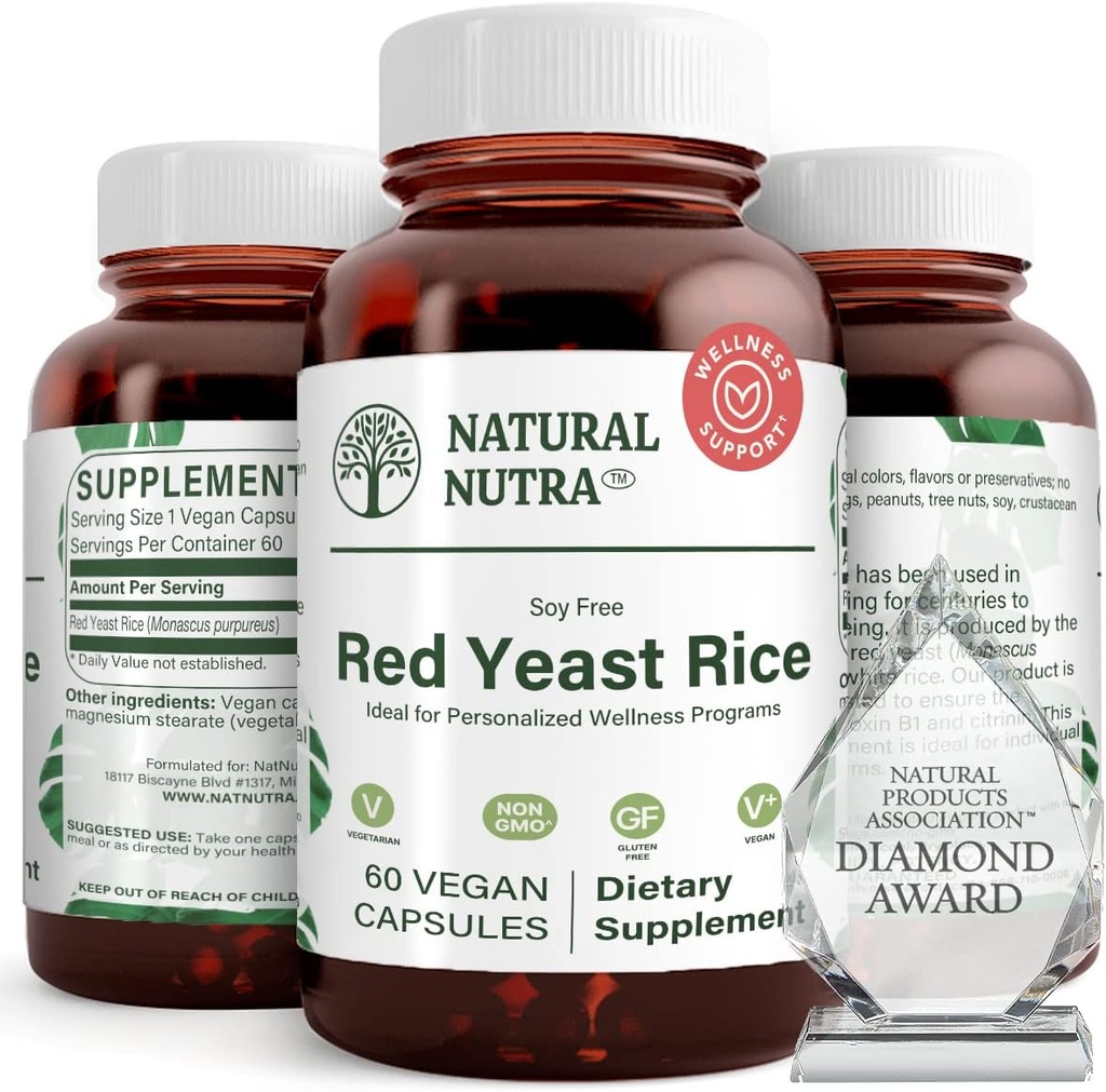 Natural Nutra Red Yeast Rice Extract, Cardiovascular Support, Helling Enhance Immunity, Helling Body Fats & Heart Health, Impreve Ditrable, Gluten Free Supplemen, 600 mg 60 Capsules (3 Pack)