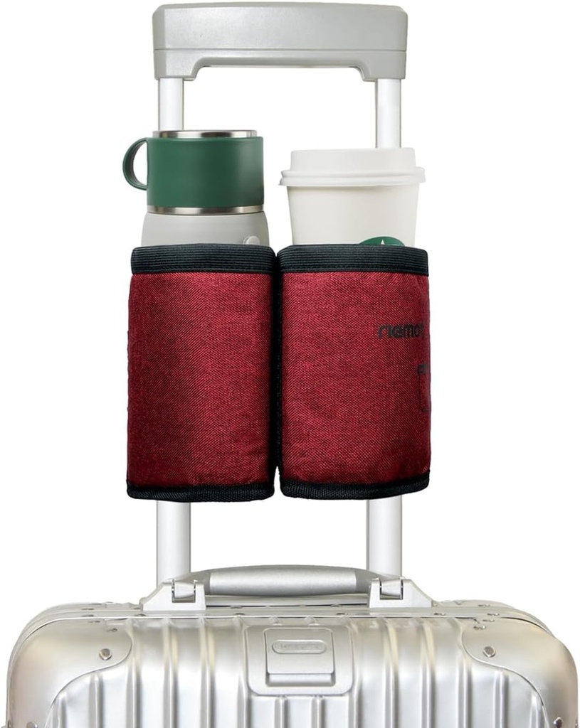Riemot Lullation Cup Hoder Free Hand Carrier - Hold Two Coffee Mugs - Fits Roll on Suitcase Handles - Gifts for Flight Attendants Accesories Red