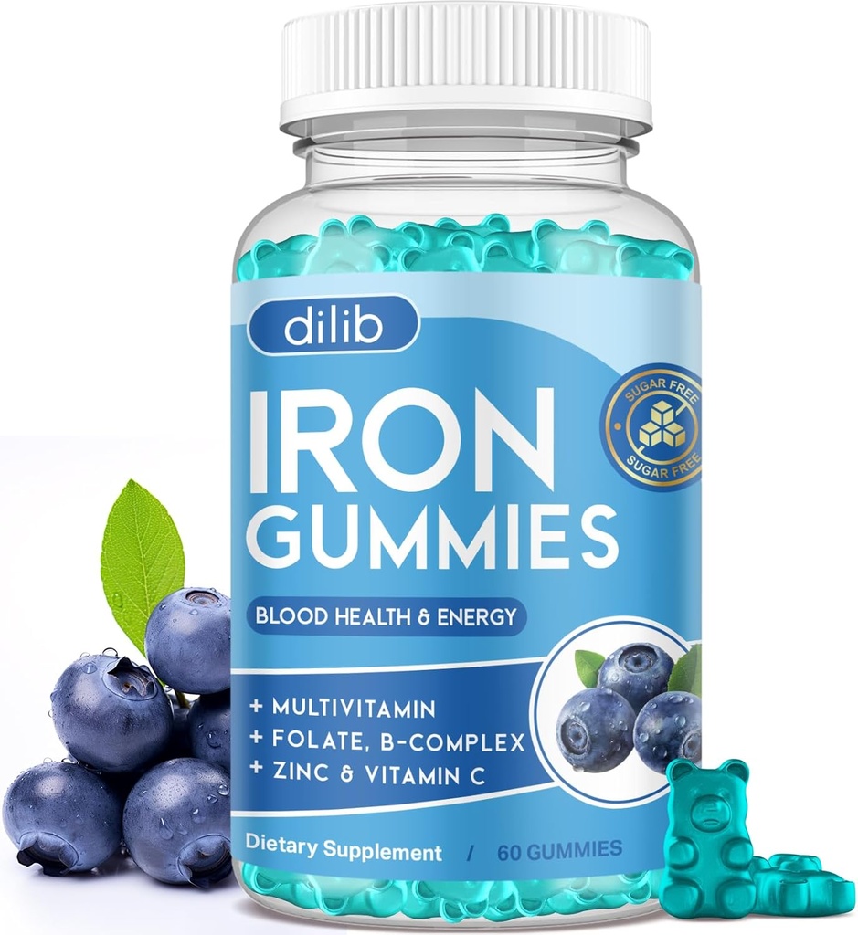 Kompleks Zinc, Vitamin B & C, B12, Gagal - Pembangun Darah & Energi Dukungan Untuk Dewasa & Anak-Anak - Blueberry Flavor, Vegan 60 Gummies