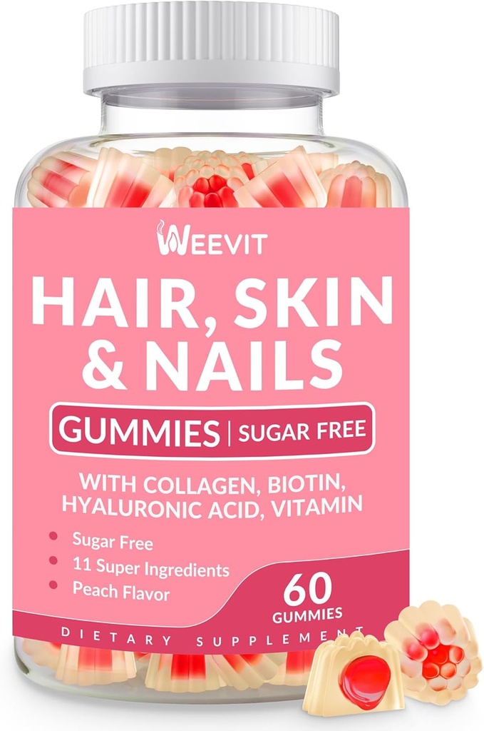 Skin dan Nails Gummies - Vegan Biotin 5000mcg Vitamin untuk Perempuan & Pria Mendukung Rambut Lebih Cepat Pertumbuhan, Lebih Kuat Nails, Glowing Skin