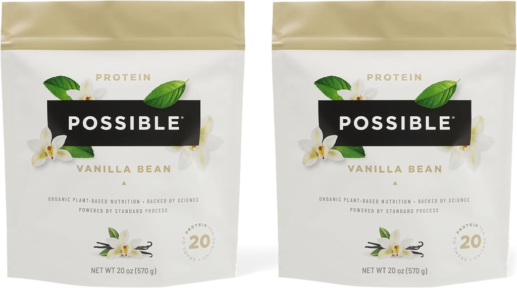 Protein Powder Vanilla Bean - 20g Vegan, Plant-Based Protein Mix - Non-GMO, None-Dairy, Gluten- Free - 3.5g BCAAs - 9 Estile Amino Accids - 30- Day Suppply - 2 Bag, 30 Cupges