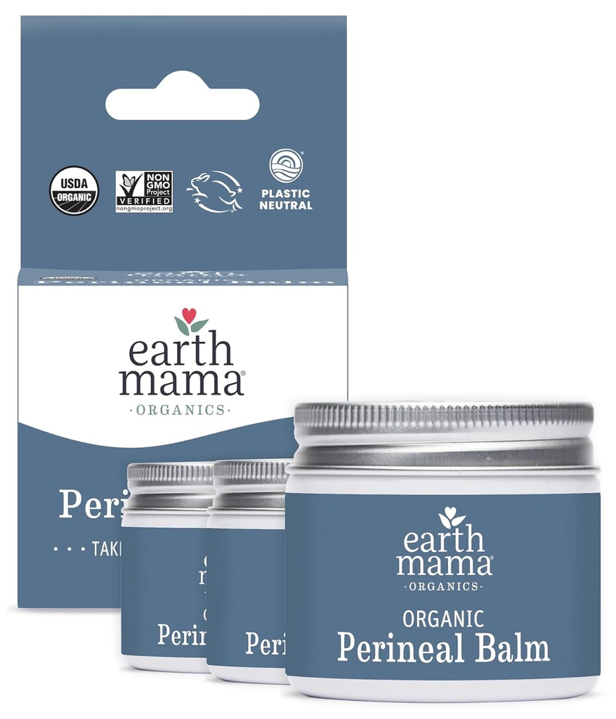 Earth Mama Organic Perineal Balm 124; Alamiah Cooling Herbal Salve for Pregnancy and Postpartum Relief with Witch & Calendula, Feminine Care Essentials, No Benzocaine or Butana, 2- Oz (3- Pack)