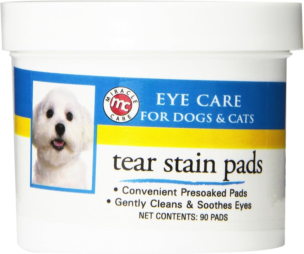Miracle Care Tear Seat Pads, 90 Single Use Pre- Soaked Pads untuk Clean and Soothe Dog and Cat Eyes, Non Stinging Formula to Improve Tear Stains and Delease Eye Debris