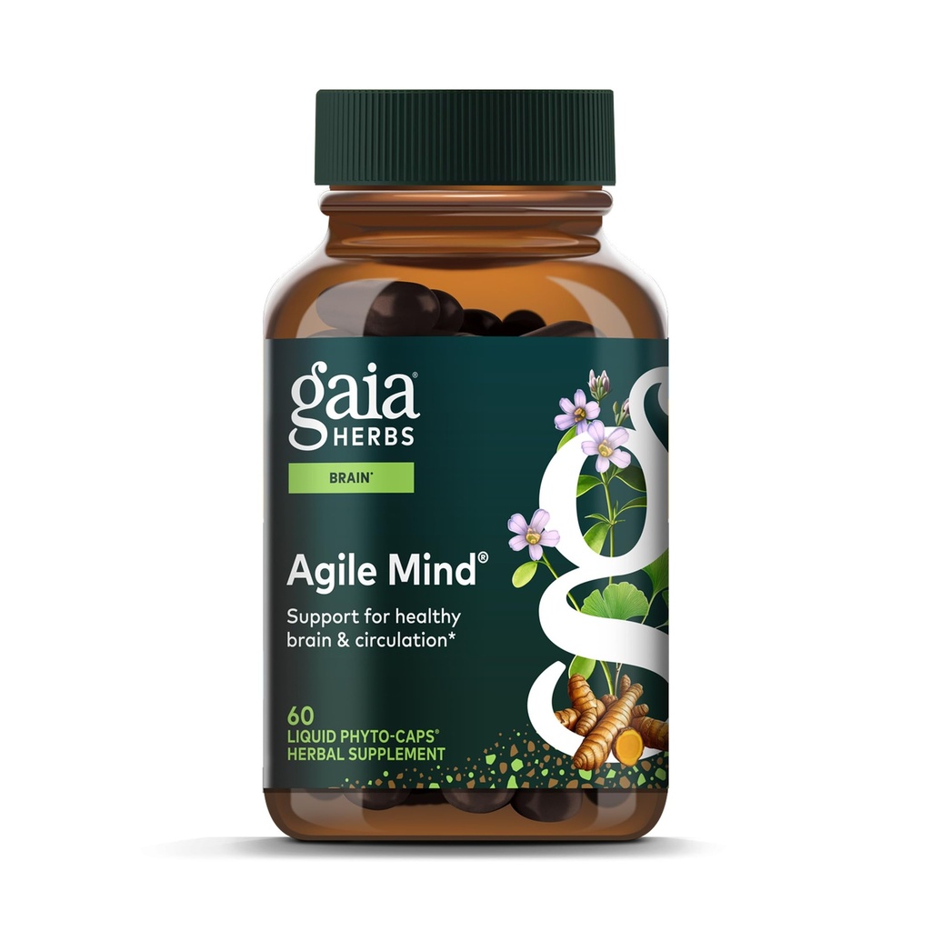 Gaia Herbs Agile Mind - Otak & Cognitive Dukungan Herbal - dengan Organik Turmeric Root, Bacopa, Black Pepper, dan Ginkgo Biloba - 60 Vegan Cair Phyto- Capsules (30- Hari Suppply)