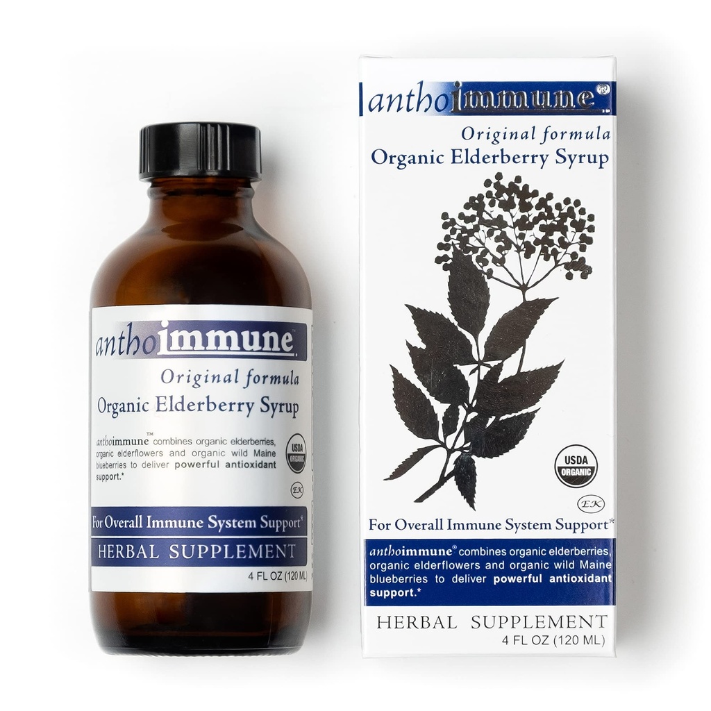 Organik Elderberry Syrup - Anthoimun - Suplemen Dukungan Ammune untuk Dewasa dan Anak - USDA Organik, Ultra- Premium Black Elderberry Formula (4 Oz) 24 Hamba