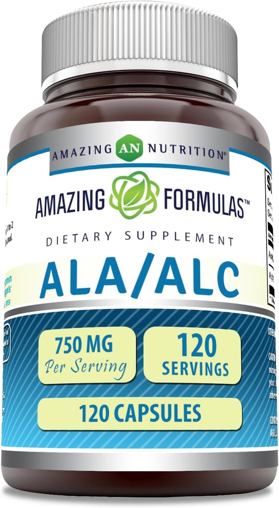 Amazing Formula ALA / ALC (Alpha Lipoic Acid / Acetyl L-Carnitine) Suplemen 124; 750 Mg Per Serving 14; Capsules 124; Non- GMO 124; Gluten- Free Soviet (1 Pack, 120 Count)