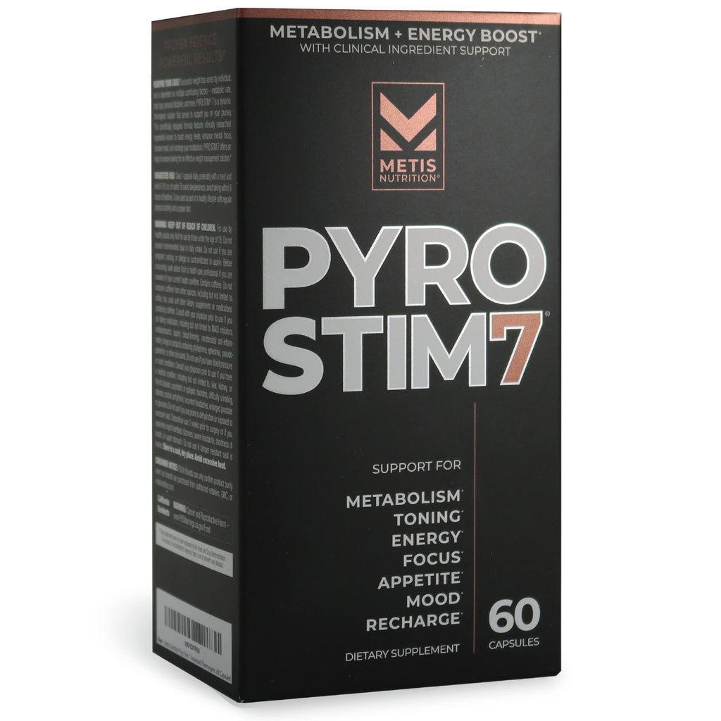 Pyro Stame 7 Metabolisme Booster Fat Loss Dukung Energy Boost - Once- A- Day Thermogenic with Teacrine for Focus, Appetite Control, Muscle Toning, and Mood Control (60 Capsules)