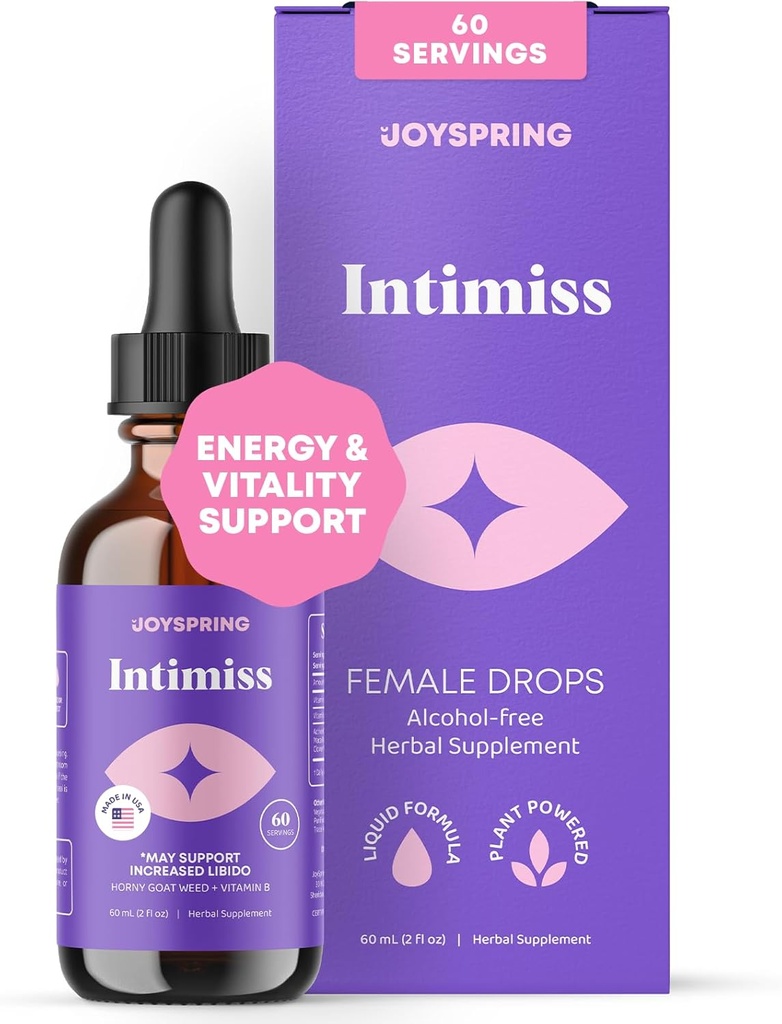 JoySpring Herbal Libido Dukungan untuk Perempuan - Kambing Horny Weed dan Ashwagandha Liquid Drops - Maca Root, Fenugreek, dan Red Ginseng untuk Wellness dan Vitalitas