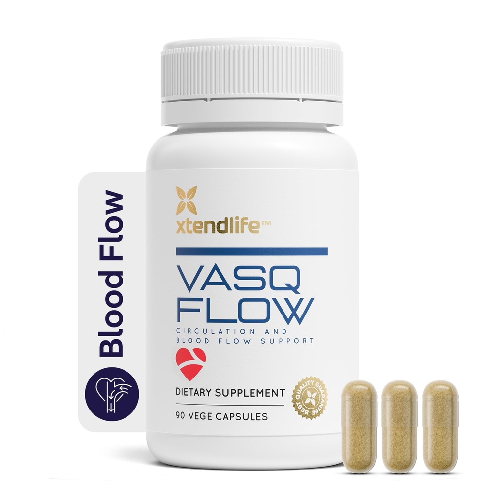 Xtendlife VasQFlow Nitric Oxide Booster - untuk Circulation, Blood Flow, Heart & Muscle Support-with Red Spinach Extract & Aged Garlic - 1 Bulan Suppply (90 Count)