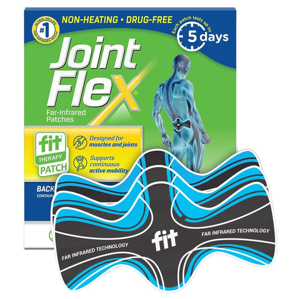 Terapi JointFlex FIT Far Inframerah Patch untuk Lower Back, Mendukung Gerakan Aktif Kontinyu, hingga 5 Hari / Patch, Synthetic, Water Resistant, Non-Haating, Drug-Free - 3 Pack, 7.87 "x 3.93"