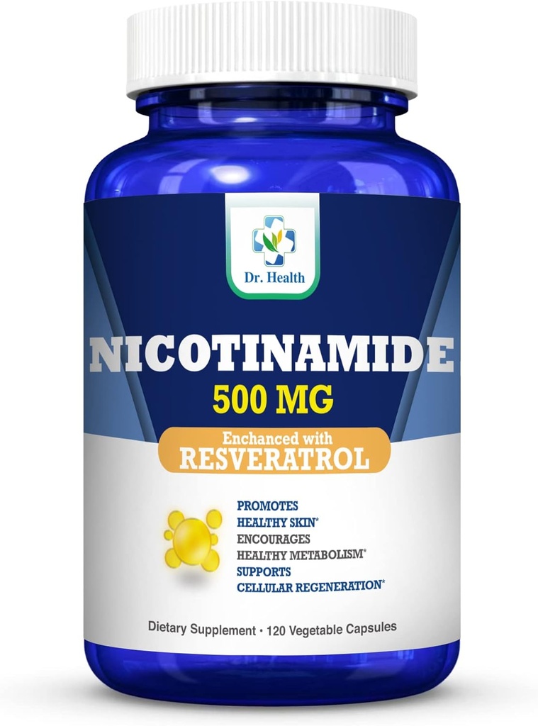 Nicotinamide 500mg Enhanced w. Resveratrol 100mg 120 Veggie Capsules Up to 4 Months Suppply Vitamin B3 w. Antioksidant All Natural Dietary Supplication Cellular Health Energy & Aging Gracely
