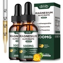 (2 Paket) Magnesium Glycinate Suplemen, Magnesium Liquid Drops dengan Magnesium Glycinate 500mg Ashwagandha, L - Theanine, Chamomile-Support Optimal Sleep Vegan