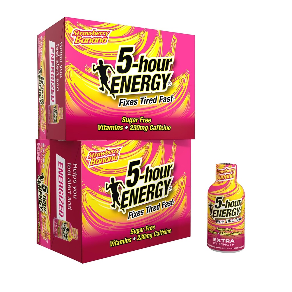 5-jam ENERGY Ekstra Energi Shot, Strawberry Banana Flavor (1.93 oz., 24 Count) Sugar- Free & Zero Calories, B-Vitamin & Acids, 230mg Caffeinated Energy Shot, Dietary Suplemen
