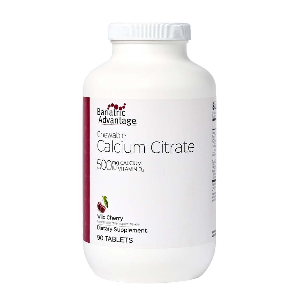 Bariatric Advices Calcium Citrate Chewable 500mg dengan Vitamin D3 untuk Pasien Bedah Bariatrik termasuk Gastric Bypass dan Sleeve Gastrectomy, Low Sugar - Wild Cherry Flavor, 90 Count