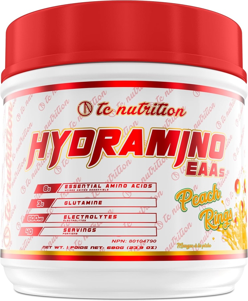 Hidramino EAAA + BCAA Powder - 40 Serbuk - Escular Amino Accids & Electrolite Powder for Recovery, Power, & Hdration, 7g BCAAs, 8g EAS, 600mg Electrolytes (Vegan, Cincin Peach)