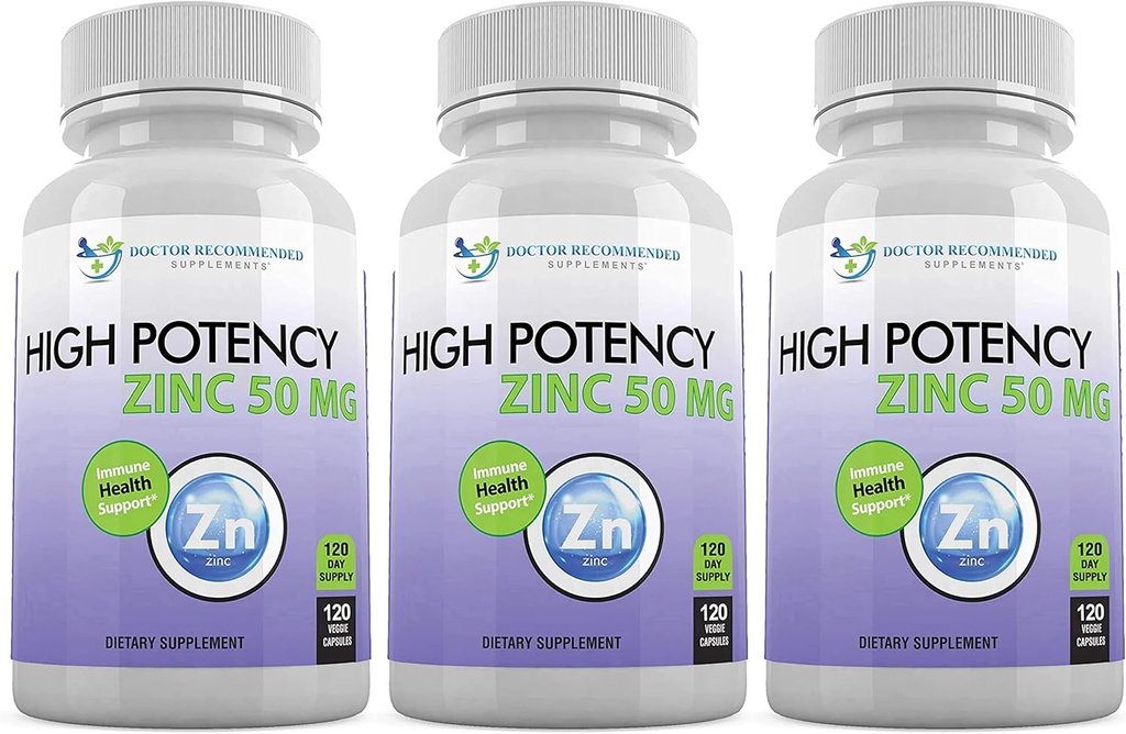 Zinc 50mg - Zinc Picolinate Immune Health Support 360 Veggie Capsules untuk Dewasa dan Anak-anak Vitamin, Well-Absorbed High Potency Pure Zinc Suplemen - 50mg Per Serving