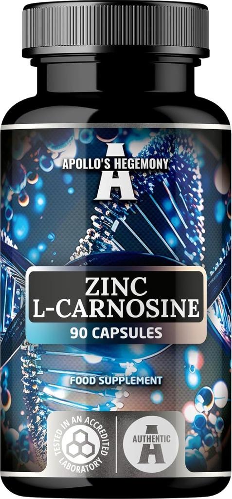 Zinc L-Carnosin 37.5mg per Capsule, 90 Vegan Capsules, 3 Bulan Supplemen, Zinc Suplemen dan Amino Acid Beta- Alanine, oleh Apollo Hegemony.