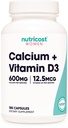 Nutricost Calcium (600mg) + Vitamin D3 (12.5mcg) for Women, 180 Capsules - Vegan, Non- GMO, Gluten Free - 60 Servings