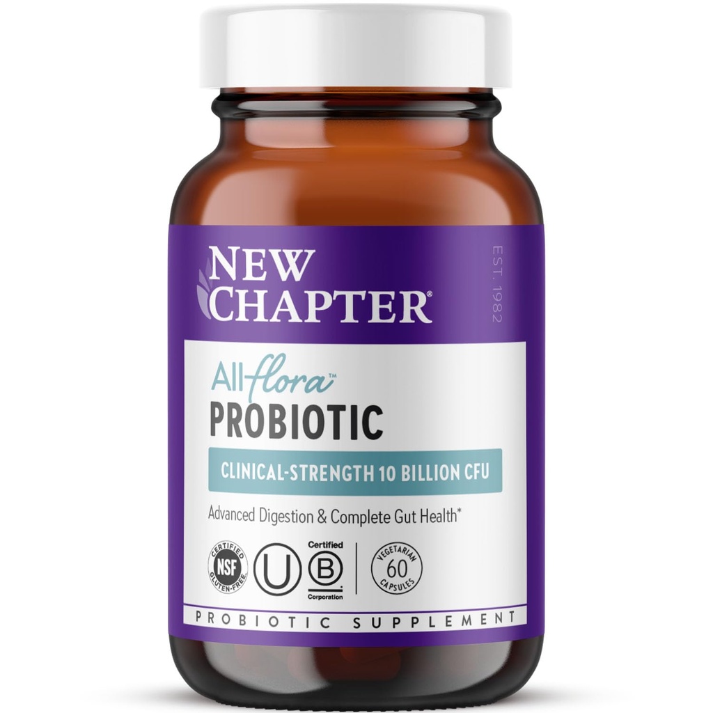 Bab Probiotik Baru All- Flora - 60 ct (2 Bulan Supply) untuk Advanced Ditraffic & Complete Gut Health dengan Pregories + Postories, Clinical Studied Strains, 100% Vegan, Non-GMO, Shelf Stable