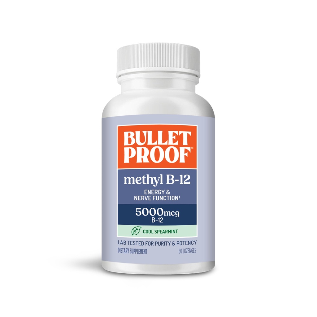 Bulletproof Cool Spearmint Metil B-12 Lozenges, 60 Count, Suplemen Energi dan Fungsi Nerve