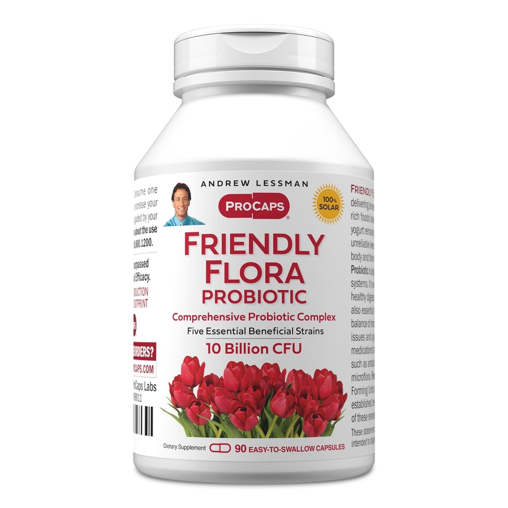 ANDREW LESSMAN Friendly Flora Probiotic 90 Kapsul - 10 Milyar CFU, Comprehensive Blend of Five Probiotic Strains, powerful Imune and Digetsy Support. Produksi untuk Perempuan atau Pria