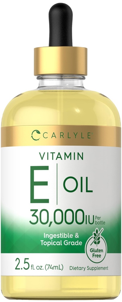 Carlyle Vitamin E Oil 124; 30.000 IU 124; 2,5 fl oz 124; Ingetible & Topical Grade 124; Moissturizing untuk Skin 124; Vegetarian, Non-GMO, Gluten Free Supplemen